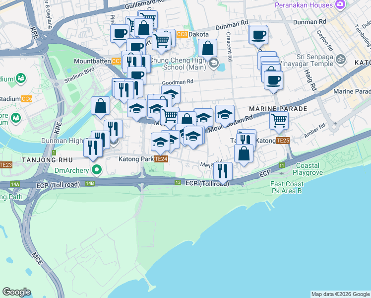 map of restaurants, bars, coffee shops, grocery stores, and more near in Singapore
