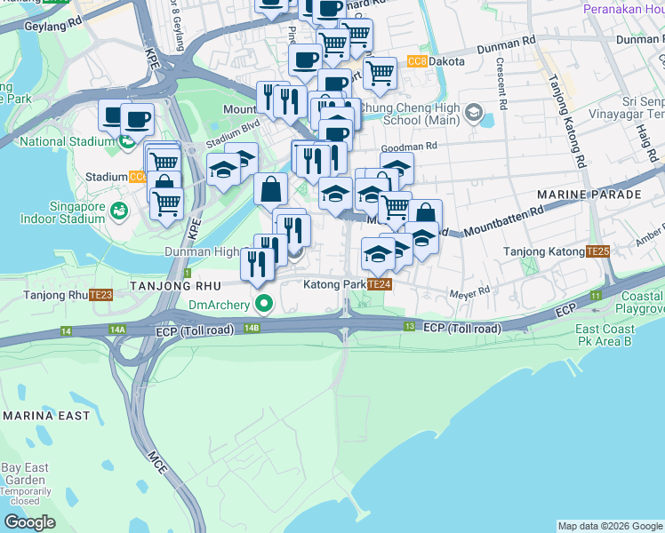 map of restaurants, bars, coffee shops, grocery stores, and more near in Singapore
