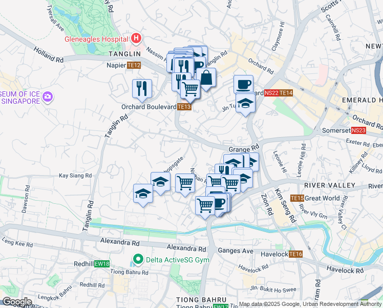 map of restaurants, bars, coffee shops, grocery stores, and more near in Singapore
