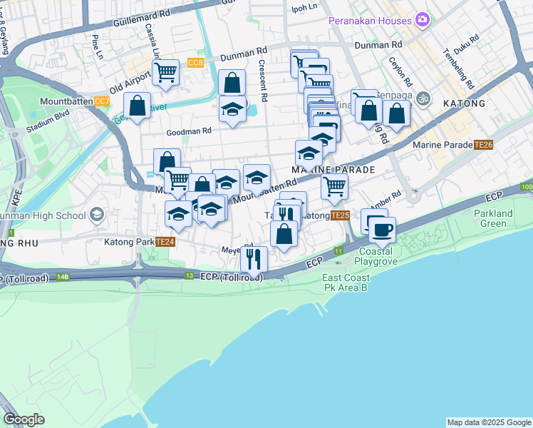 map of restaurants, bars, coffee shops, grocery stores, and more near in Singapore