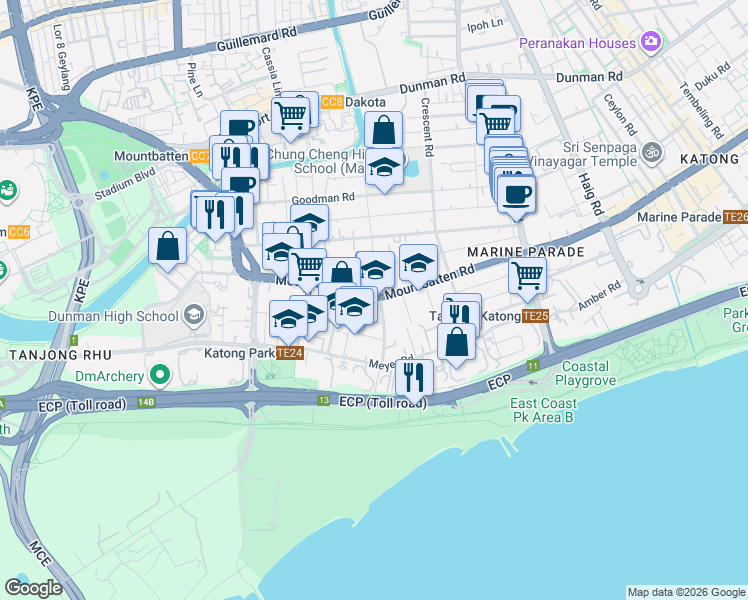 map of restaurants, bars, coffee shops, grocery stores, and more near in Singapore