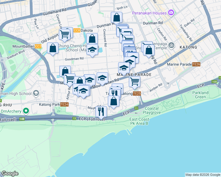 map of restaurants, bars, coffee shops, grocery stores, and more near in Singapore
