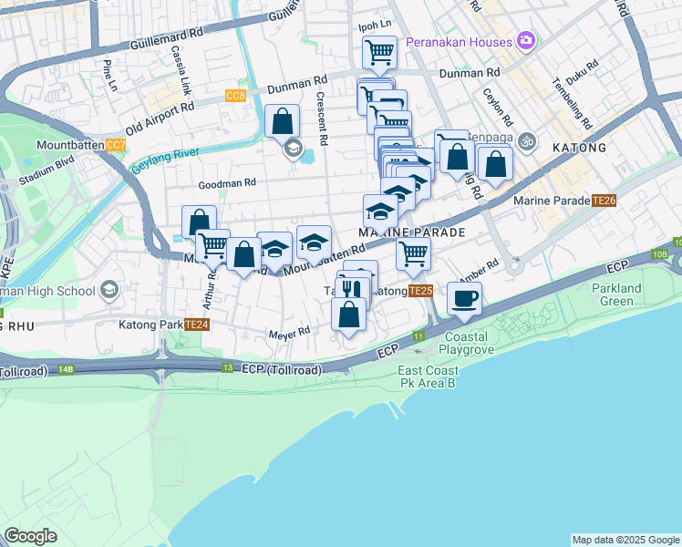 map of restaurants, bars, coffee shops, grocery stores, and more near in Singapore