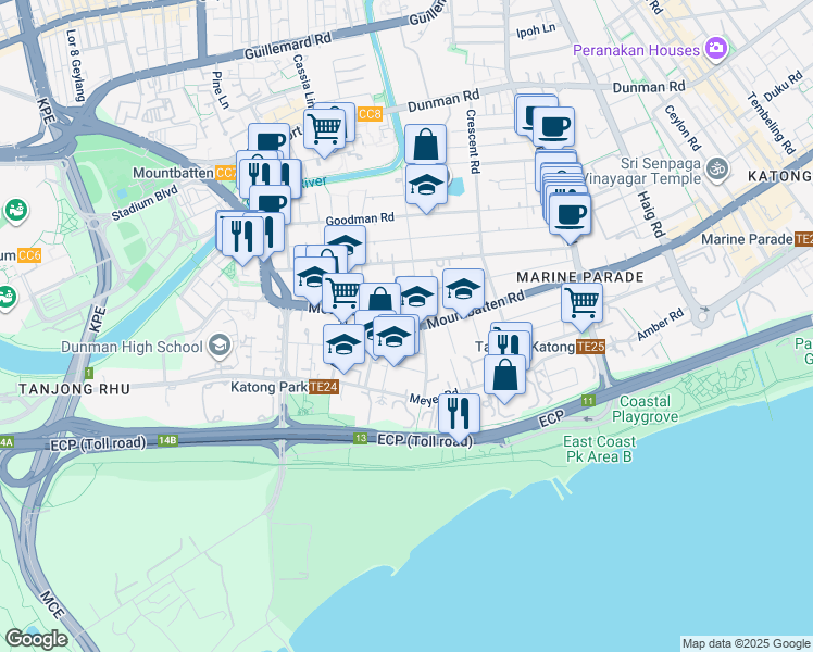 map of restaurants, bars, coffee shops, grocery stores, and more near in Singapore