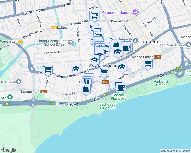 map of restaurants, bars, coffee shops, grocery stores, and more near in Singapore