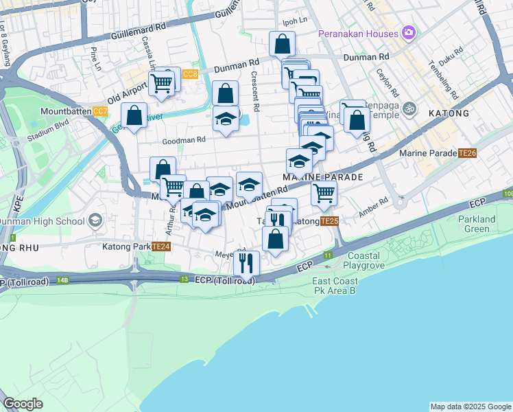 map of restaurants, bars, coffee shops, grocery stores, and more near in Singapore