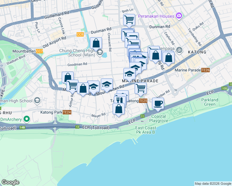 map of restaurants, bars, coffee shops, grocery stores, and more near in Singapore