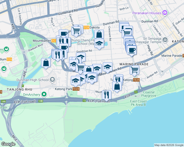 map of restaurants, bars, coffee shops, grocery stores, and more near in Singapore