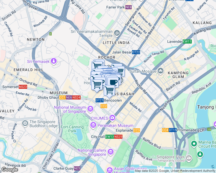 map of restaurants, bars, coffee shops, grocery stores, and more near in Singapore