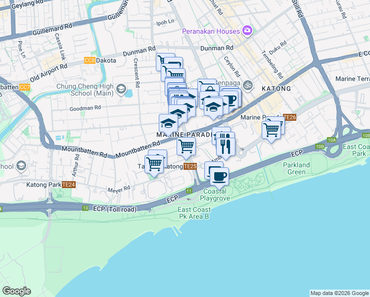 map of restaurants, bars, coffee shops, grocery stores, and more near in Singapore