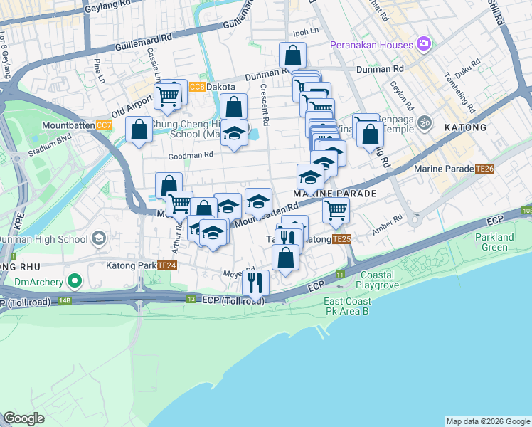 map of restaurants, bars, coffee shops, grocery stores, and more near in Singapore