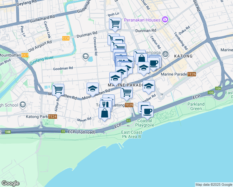 map of restaurants, bars, coffee shops, grocery stores, and more near in Singapore