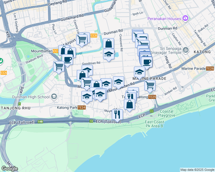 map of restaurants, bars, coffee shops, grocery stores, and more near in Singapore