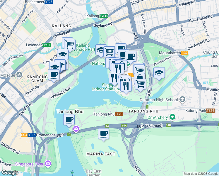 map of restaurants, bars, coffee shops, grocery stores, and more near in Singapore