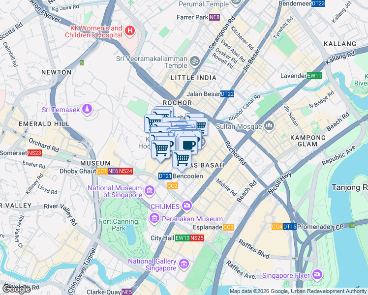 map of restaurants, bars, coffee shops, grocery stores, and more near in Singapore