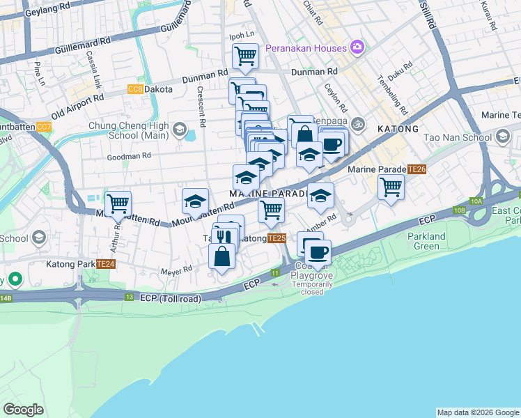 map of restaurants, bars, coffee shops, grocery stores, and more near in Singapore