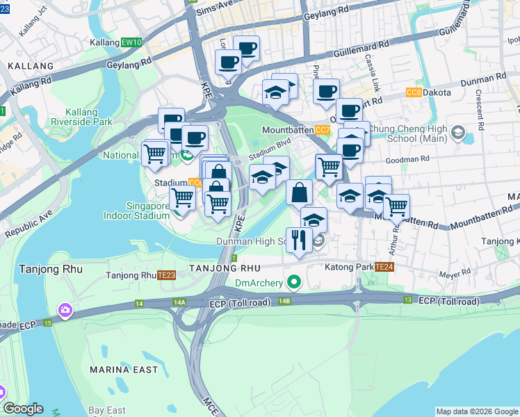 map of restaurants, bars, coffee shops, grocery stores, and more near in Singapore