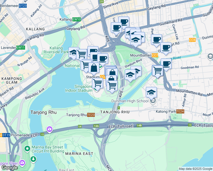 map of restaurants, bars, coffee shops, grocery stores, and more near in Singapore