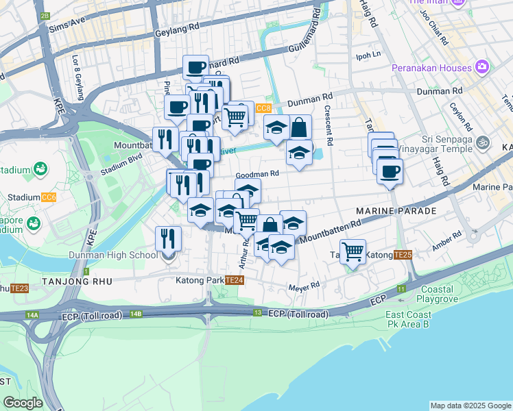 map of restaurants, bars, coffee shops, grocery stores, and more near in Singapore