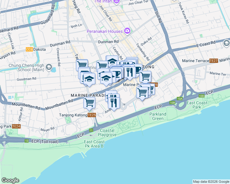 map of restaurants, bars, coffee shops, grocery stores, and more near in Singapore
