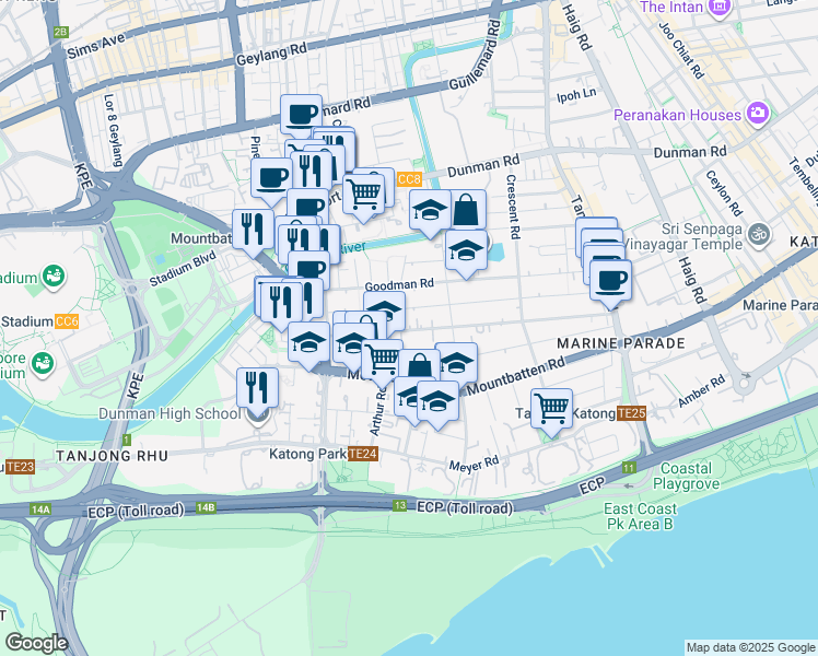 map of restaurants, bars, coffee shops, grocery stores, and more near in Singapore