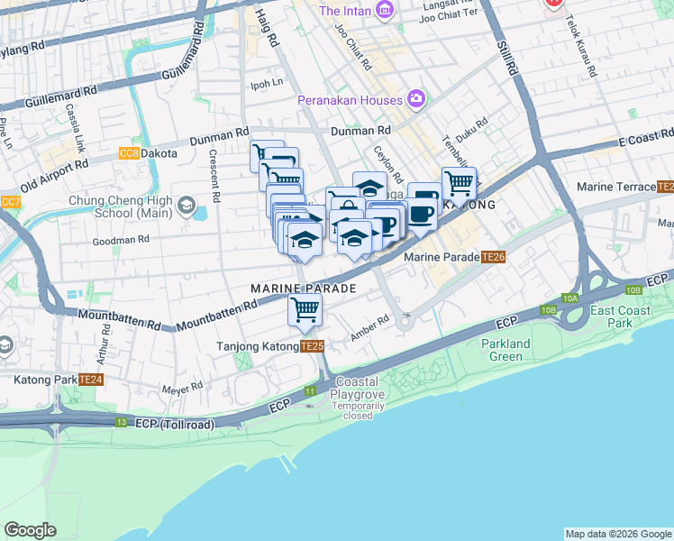 map of restaurants, bars, coffee shops, grocery stores, and more near in Singapore