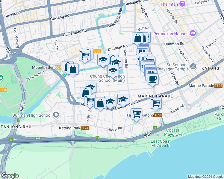 map of restaurants, bars, coffee shops, grocery stores, and more near in Singapore
