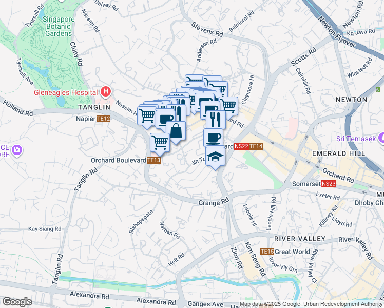 map of restaurants, bars, coffee shops, grocery stores, and more near in Singapore
