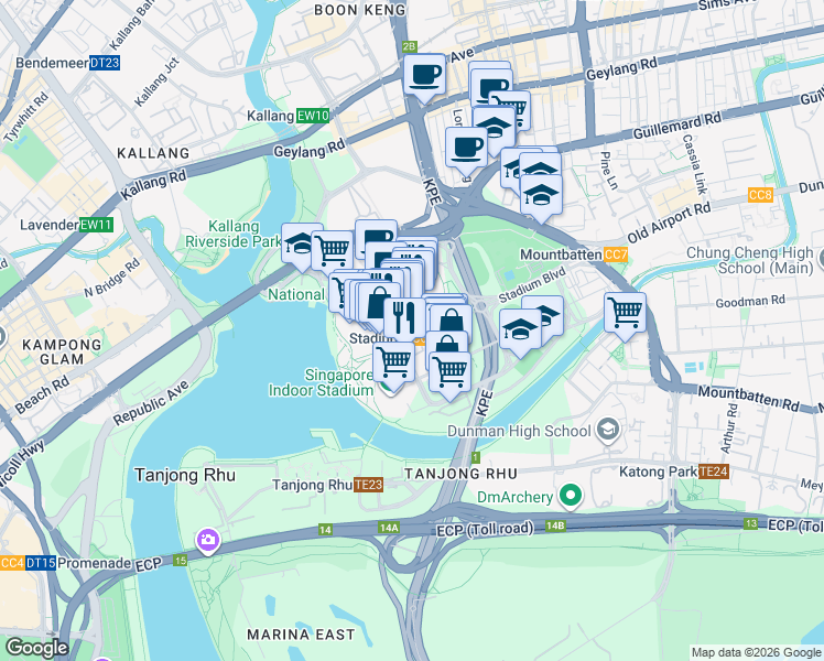 map of restaurants, bars, coffee shops, grocery stores, and more near in Singapore