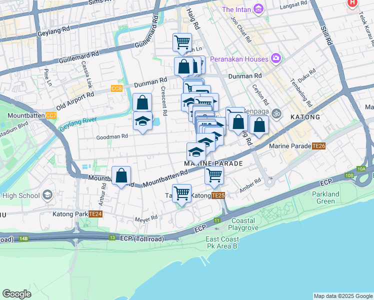 map of restaurants, bars, coffee shops, grocery stores, and more near in Singapore