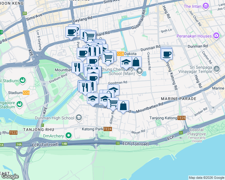 map of restaurants, bars, coffee shops, grocery stores, and more near in Singapore