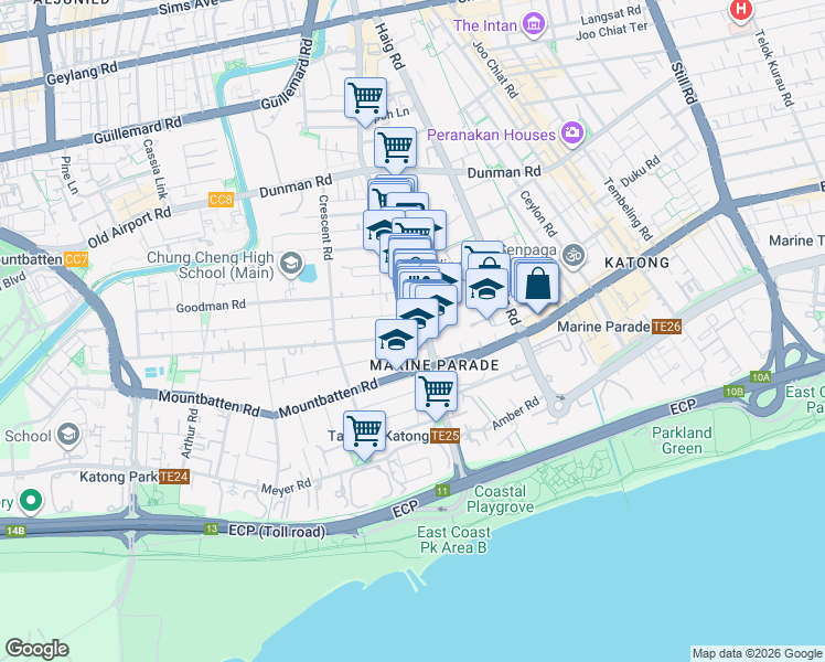 map of restaurants, bars, coffee shops, grocery stores, and more near in Singapore