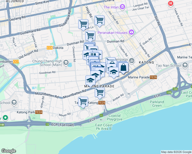 map of restaurants, bars, coffee shops, grocery stores, and more near in Singapore
