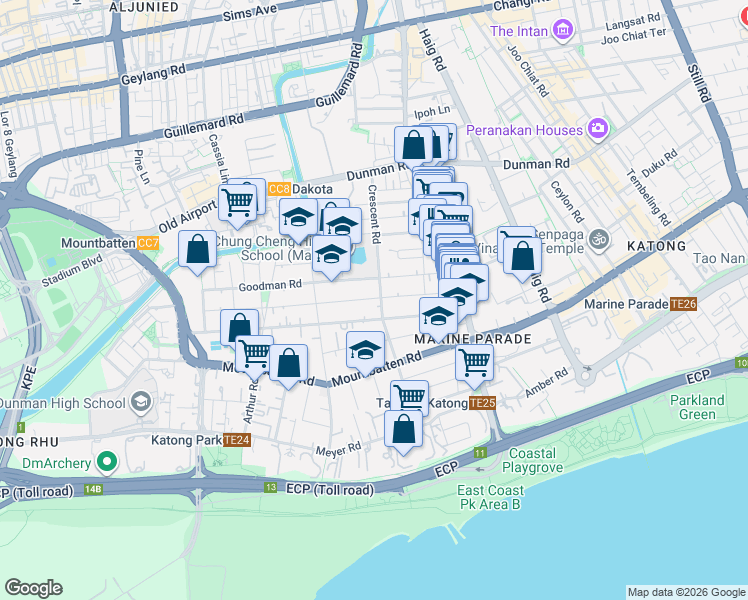 map of restaurants, bars, coffee shops, grocery stores, and more near in Singapore