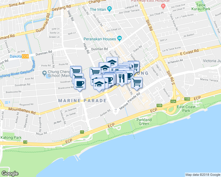 map of restaurants, bars, coffee shops, grocery stores, and more near in Singapore