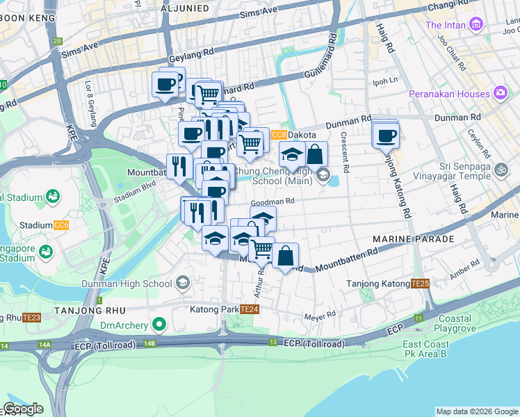 map of restaurants, bars, coffee shops, grocery stores, and more near in Singapore