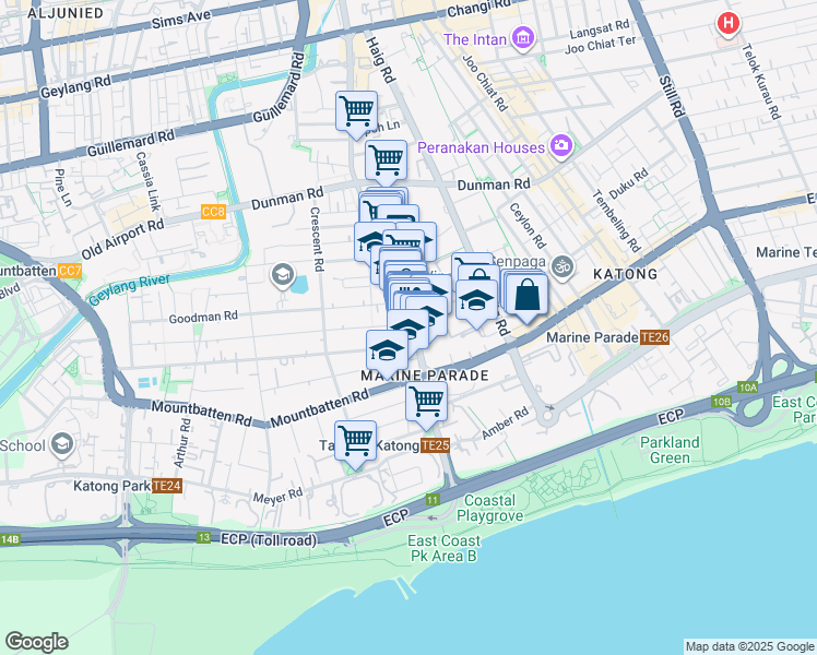 map of restaurants, bars, coffee shops, grocery stores, and more near in Singapore