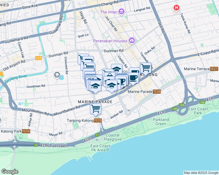 map of restaurants, bars, coffee shops, grocery stores, and more near in Singapore