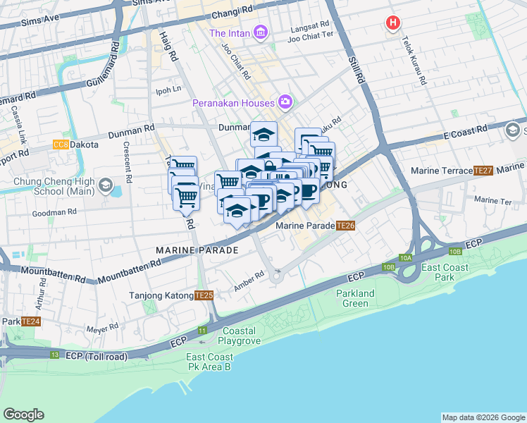 map of restaurants, bars, coffee shops, grocery stores, and more near in Singapore