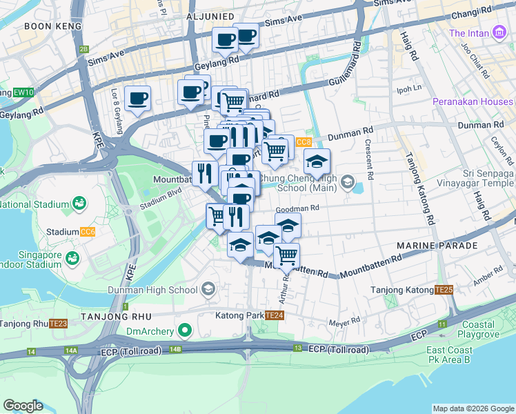 map of restaurants, bars, coffee shops, grocery stores, and more near in Singapore
