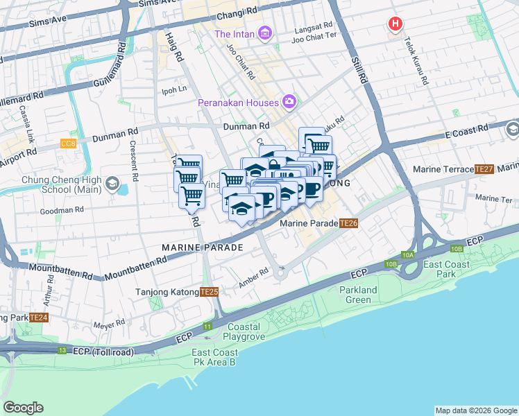 map of restaurants, bars, coffee shops, grocery stores, and more near in Singapore