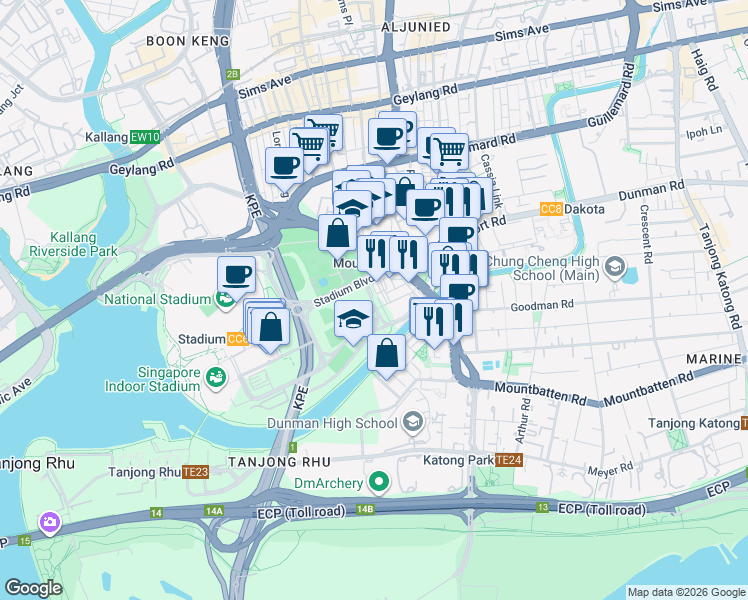 map of restaurants, bars, coffee shops, grocery stores, and more near in Singapore