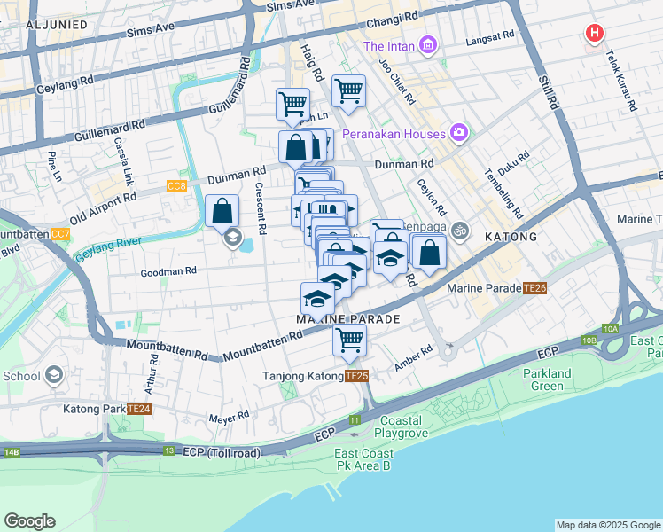 map of restaurants, bars, coffee shops, grocery stores, and more near in Singapore