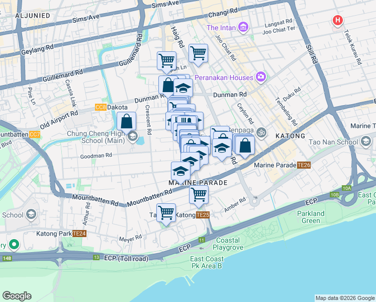map of restaurants, bars, coffee shops, grocery stores, and more near in Singapore