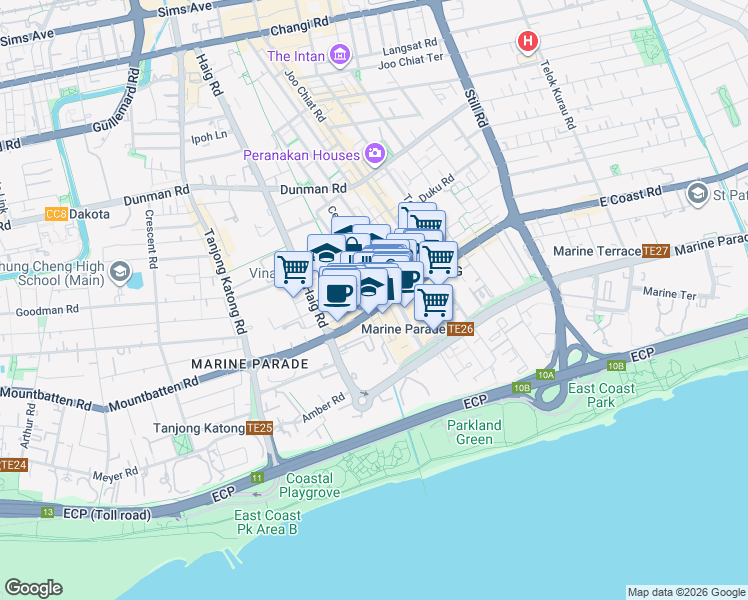 map of restaurants, bars, coffee shops, grocery stores, and more near in Singapore