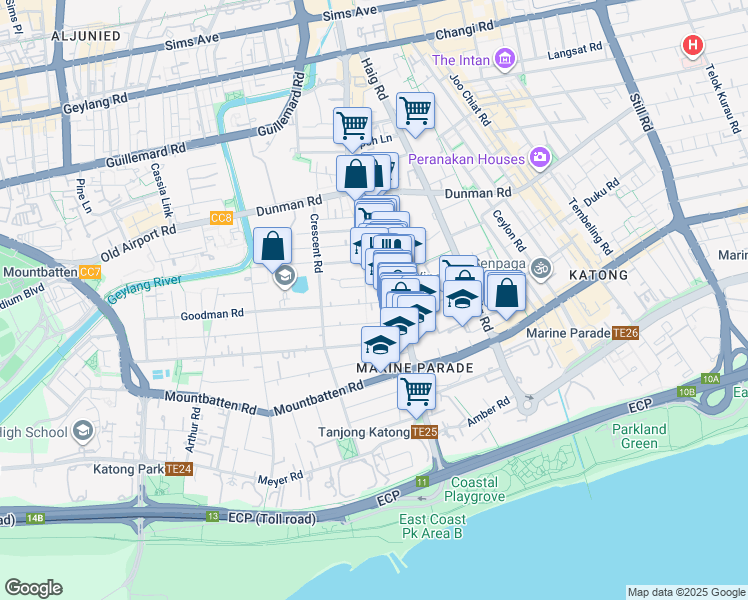 map of restaurants, bars, coffee shops, grocery stores, and more near in Singapore