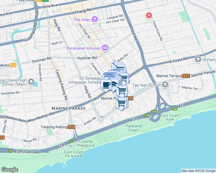 map of restaurants, bars, coffee shops, grocery stores, and more near in Singapore