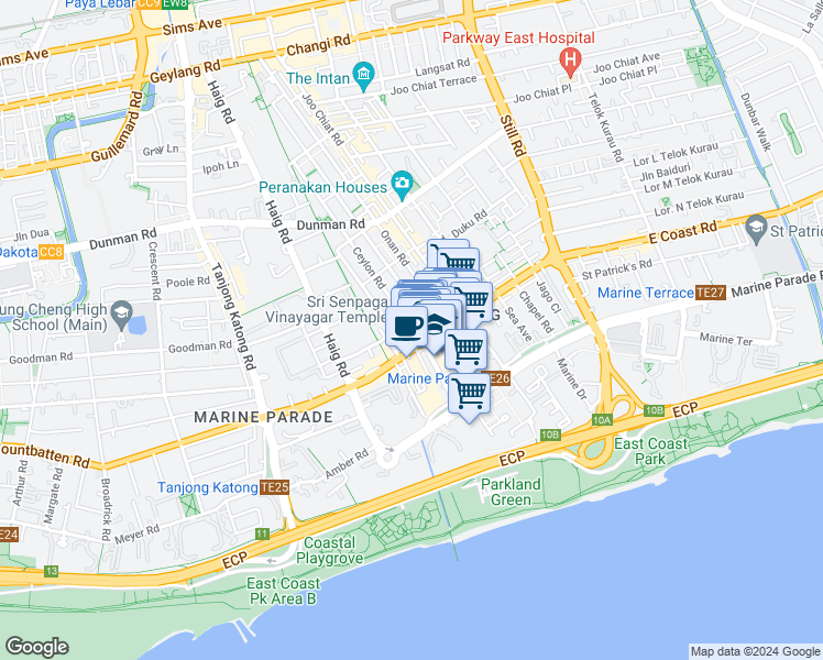 map of restaurants, bars, coffee shops, grocery stores, and more near in Singapore