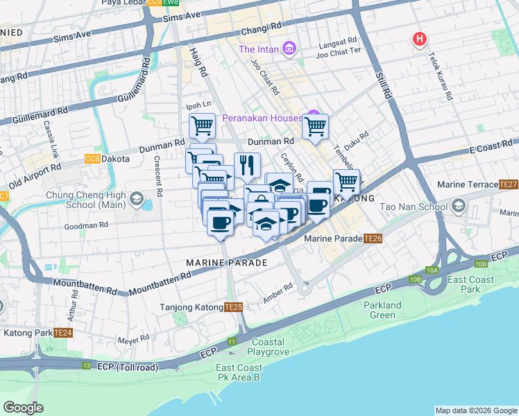 map of restaurants, bars, coffee shops, grocery stores, and more near in Singapore