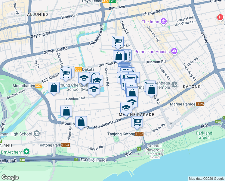 map of restaurants, bars, coffee shops, grocery stores, and more near in Singapore